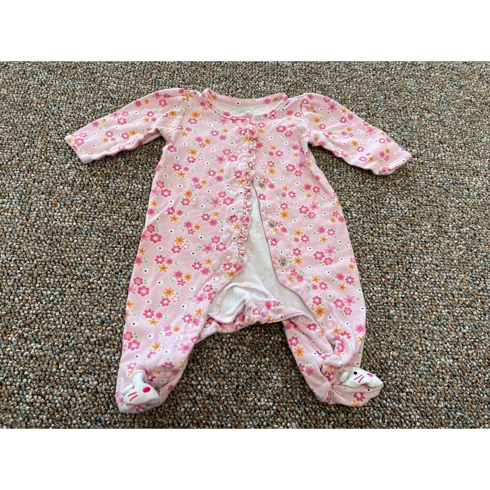 Okie Dokie Girls Pink Floral Snap Up Sleeper 0-3M